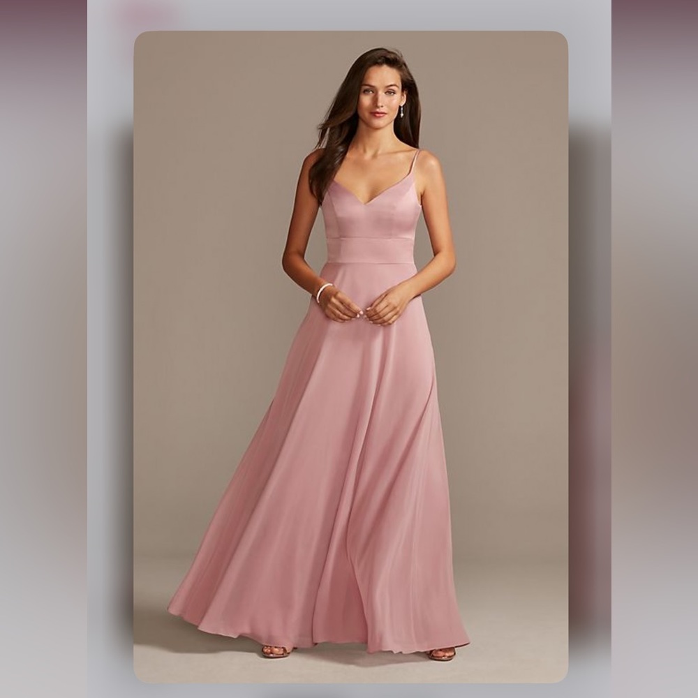 David’s Bridal quartz crepe-back satin bridesmaid dress

STYLE# W11995